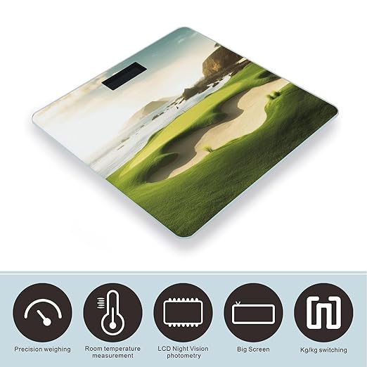 Beach Golf Course Scale for Body Weight Anti-Slip Tempered Glass Digital Bathroom Scales Clear LCD Display Weighing Scale Safe Rounded Corners Smart Scales