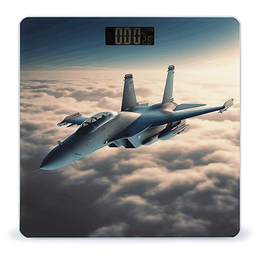 Aircraft Fighter Jets Scale for Body Weight Safe Rounded Corners Tempered Glass Digital Bathroom Scale LED Display 400lb Capacity Weight Scales with High Precision Sensors