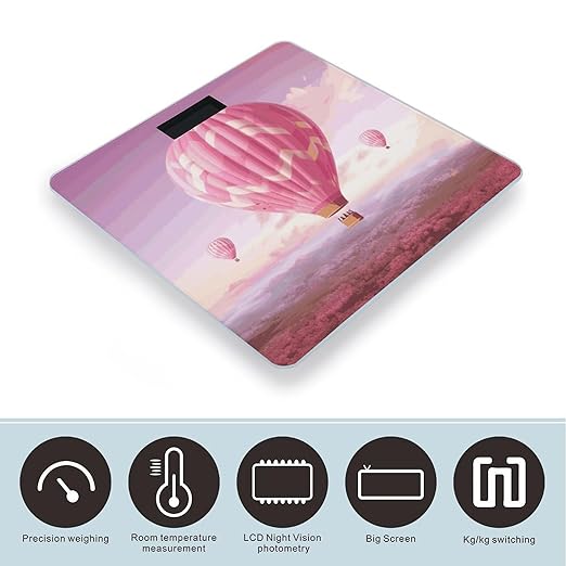 Pink Hot Air Balloon Bathroom Scale for Body Weight 400 Lb Weight Scale with High Precision Sensors Tempered Glass Highly Accurate Digital Weighing Machine for People
