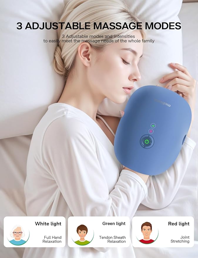 Medisana Hand Massager with Heat and Compression Cordless Hand Massager for Arthritis and Carpal Tunnel Relief Knuckle Stretching Massage Birthday Gifts for Men Women Dad Mom-Blue
