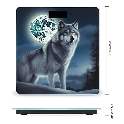 Wolf Under Moon Bathroom Scale Large LCD Backlight Display Digital Scale Rounded Corners Body Scales Automatic Power On/Off Bathroom Scales for Home Bedrooms