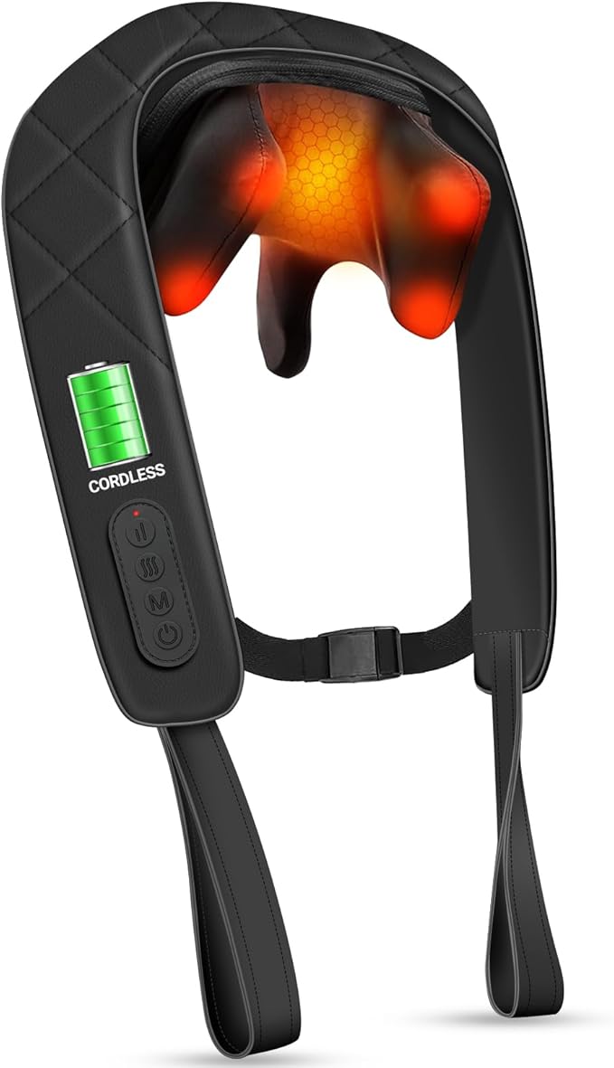 Cordless Neck Massager for Pain Relief Deep Tissue FSA Eligible HSA 4D Deep Kneading Shiatsu Shoulder Massager with Heat for Neck Back Waist Gifts for Women Men Mom Dad