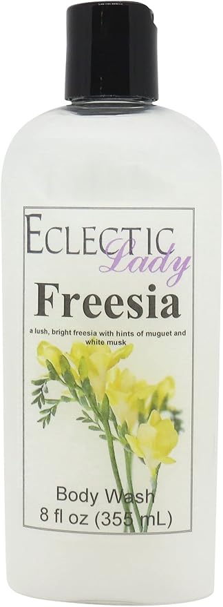 Eclectic Lady Liquid Pearl Body Wash - Freesia Scent 3-in-1 Use For Bubble Bath Hand Soap &amp Body Wash Phthalate-Free Freesia Fragrance Handcrafted in USA (8 oz)