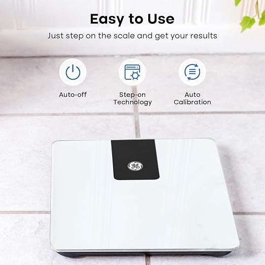 GE Bathroom Scale for Body Weight Digital Weight Scales 500lb Heavy Duty Measuring Device for People Accurate BMI Weighing Machine with Bluetooth White