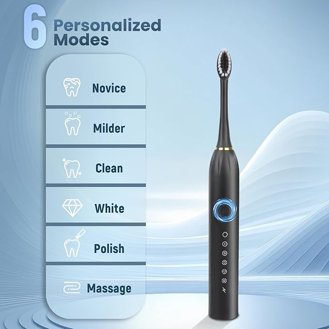 30 Pack Adult Electric Toothbrush Rechargeable Sonic Electric Toothbrush with 4 Brush Heads 6 Modes Timer Function IPX7 Waterproof 3 Colors Available