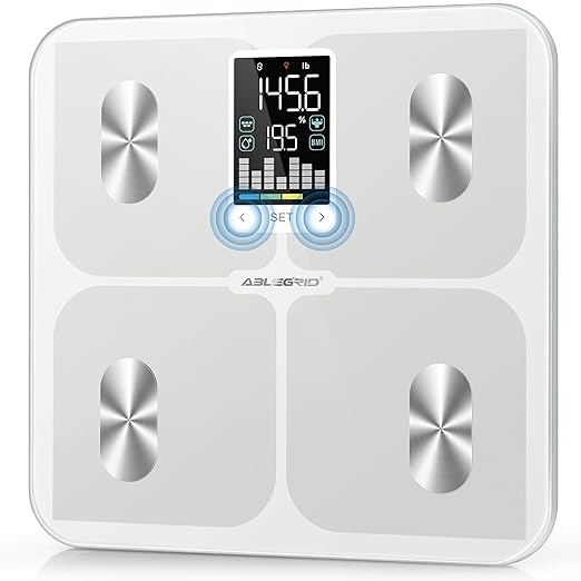 ABLEGRID Smart Bathroom Scale for Body Weight Digital Body Fat Scale with LED Column Trend DisplayBMIMuscle MassBody Type Accurate Home Weighing Scale for People with APP-Free Mode400lb