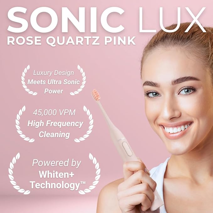 Sonic Lux™ Pink Electric Toothbrush for Adults – Luxury Rechargeable Sonic Electric Toothbrush with GlowGuard Nano-Hydroxyapatite Whitening Toothpaste &amp 6 Brush Heads