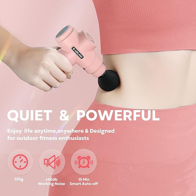 AERLANG Mini Massage Gun-PinkMuscle Deep Tissue Massager Gun Handheld Percussion Massager Portable Quiet Massage Gun with Carry Case for Home Office Gym Motehr Day Gifts for Women Men Her