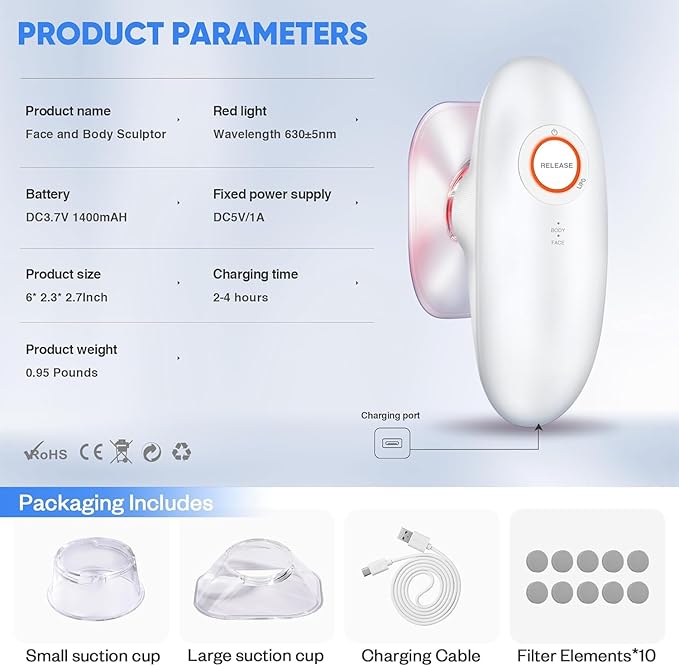 Sunegg 3-in-1 Body Sculpting Machine Electric Cellulite Massager-3 Modes Adjustable Body Sculpting Machine- Home Use Cupping Therapy Tool for Back Belly Waist Arms Legs-Silver