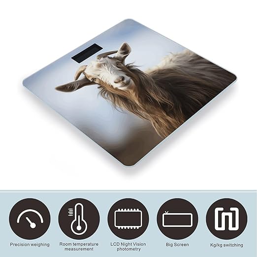 Animal Goat Bathroom Scale Large LCD Backlight Display Digital Scale Rounded Corners Body Scales Automatic Power On/Off Bathroom Scales for Home Bedrooms