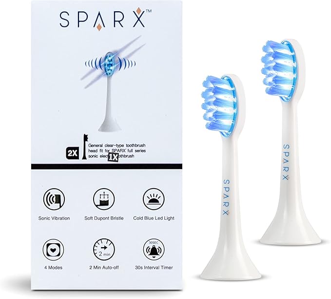 SPARX - Toothbrush Replacement Heads Brush Heads with Blue Light Therapy for Gum Care Replacement Brush Heads White 2 Pack…