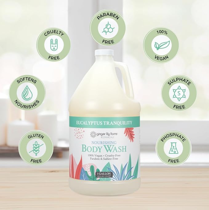 Ginger Lily Farms Botanicals Nourishing Body Wash Eucalyptus Tranquility 100% Vegan &amp Cruelty-Free 1 Gallon (Pack of 4)