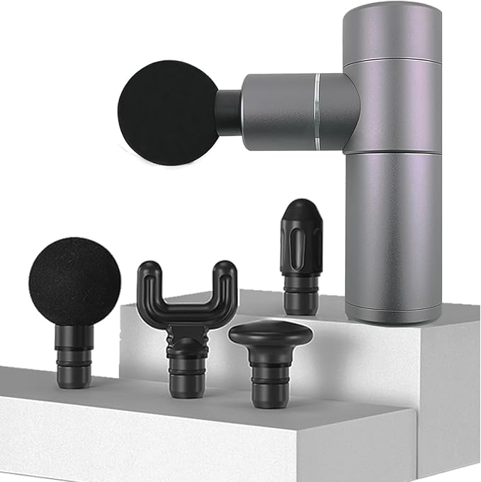 Mini Massage Gun Deep Tissue Powerful Portable Percussion Muscle Massagers 4 Gear Control Silence Handheld Electric Massager for Neck Back Relaxation with LCD Touch Screen (Gray)