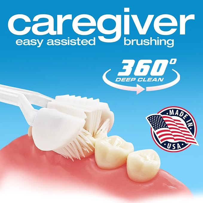 Caregiver 3-Sided Toothbrush | 4-Pack + 16 Replacement Heads | Easy Assisted Brushing for Autism Special Needs Disabilities Seniors &amp Dexterity | Gentle U-Shaped Triple Clean Soft | Made in USA