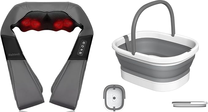 Nekteck Foot Soaking Tub Collapsible + Shiatsu Neck and Back Massager with Soothing Heat