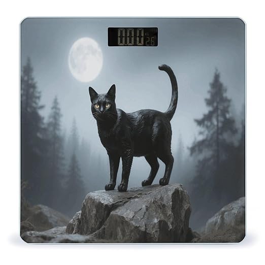 Black Cat Weight Scale Cute Bathroom Scale for Body Highly Accurate Digital Weighing Machine for People Compact LCD Display Scales with Sturdy Toughened Glass Scales