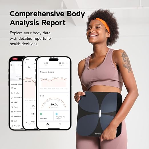 Yunmai Smart Scale with BMI Body Fat Muscle Mass Body Weight Body Fat Scale 13 Body Composition Scale Accurate Digital Bathroom Scale Bluetooth Apple Health Compatible Rechargeable 400lb