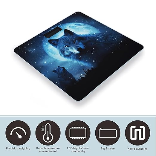 Wolfs Scale for Body Weight Anti-Slip Tempered Glass Digital Bathroom Scales Clear LCD Display Weighing Scale Safe Rounded Corners Smart Scales