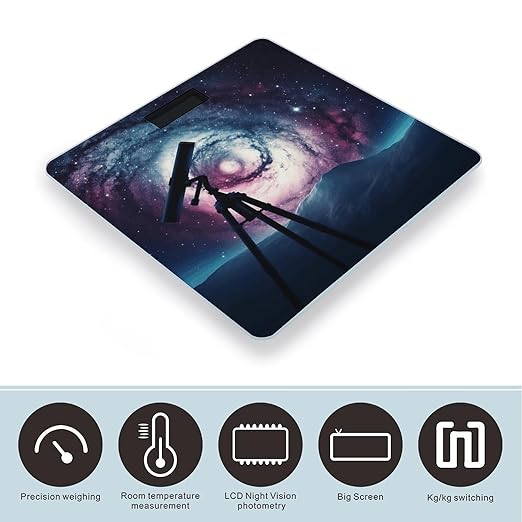 Space Galaxy with Telescope Bathroom Scale Automatic Power On/Off Body Scales LCD Backlight Display Square Digital Scale Rounded Corners Bathroom Scales for Home Bedrooms