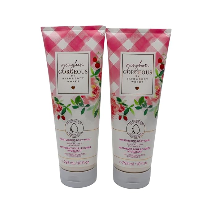 Bath &amp Body Works GINGHAM GORGEOUS Moisturizing Body Wash 2-piece Gift Set with a Red Bow for Holiday - 10 fl oz each