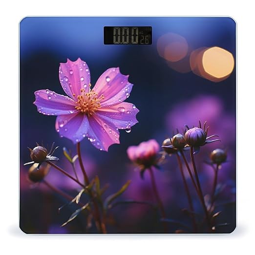 Digital Bathroom Scale for Body Weight Scale with Bright LCD Display High Accuracy Step-On Technology Auto On/Off Purple Flowers at Night Digital Scales 400 Lbs /180kg