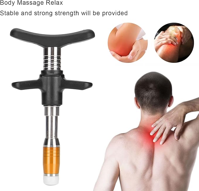 ZJchao Chiropractic Adjustment Tool 10 Levels Manual Single Head Spinal Massager Hand Back Massage Tool Gun Device Portable Chiropractic Adjustment Tool (Gold)