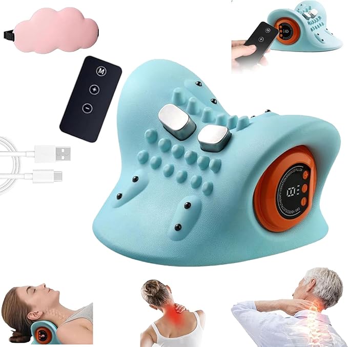 Neclune 4-in-1 Massager 2025 New Neck Massager Neck Massager Electric and Shoulder Relaxer Pillow 26° Angle Cervical Traction Device for Deep Tissue Pain Relief and Relaxation (1pcs)