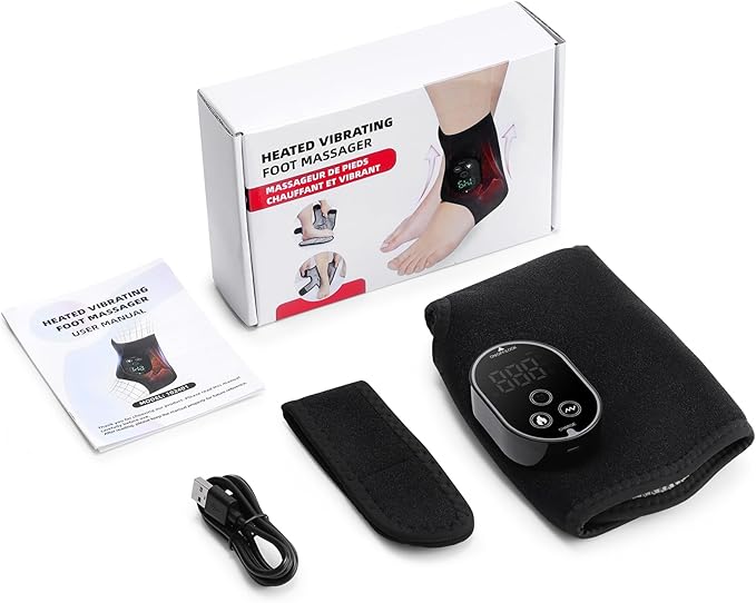 Cordless Ankle Heating Pad with MassageRechargeable Ankle Massager for Pain ReliefPortable Neuropathy Foot Massager