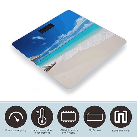 White Beach Tropical Sea Bathroom ScaleHighly Accurate Digital Weighing Machine for People Bright LED Display Weight Scale for The Aldult Home Use