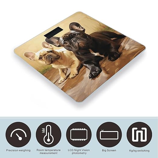 Digital Bathroom Scale for Body Weight Scale with Bright LCD Display High Accuracy Step-On Technology Auto On/Off Cute French Bulldog Graphics Digital Scales 400 Lbs /180kg
