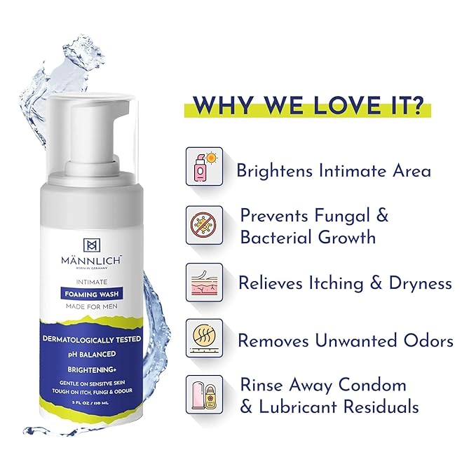 Mannlich Intimate Wash (2-Pack) - 150ml | Fights Odour Itch &amp Fungal Growth | Tea Tree Neem pH Balanced