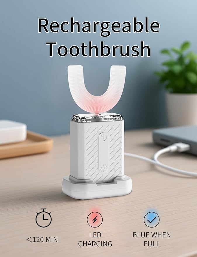 U-Shaped Electric Toothbrush 4 Modes 60-Second Clean Magnetic Contact Charging Compact and Lightweight