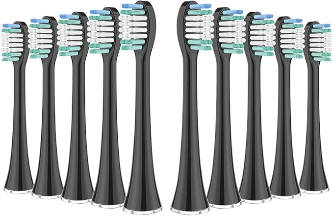 10pcs Replacement Toothbrush Heads Compatible for Aquasonic Black Series Pro Vibe Nylon Bristles(10pcs Black)