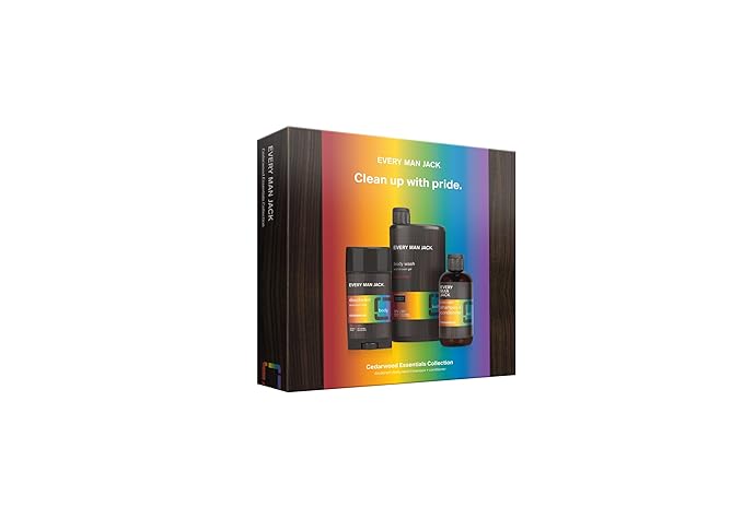 Every Man Jack Pride Essentials Box - Includes Three Grooming Essentials with Clean Ingredients &amp Incredible Scents - Round Out His Routine with Body wash Deodorant and 2-in-1 Shampoo
