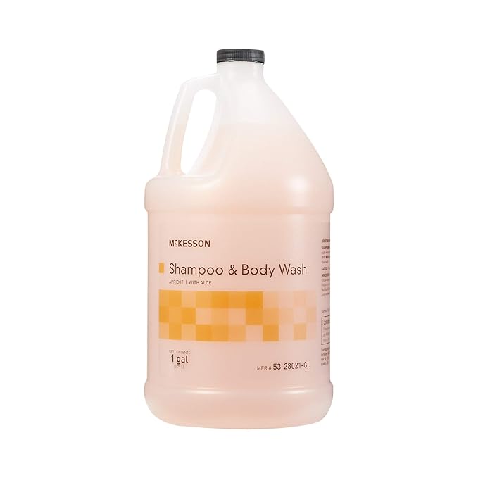 McKesson Body Wash and Shampoo - 1  Gallon Bulk Refill Full Body Wash with Aloe Apricot Scent - Sensitive Skin &amp Hair 2‑in‑1