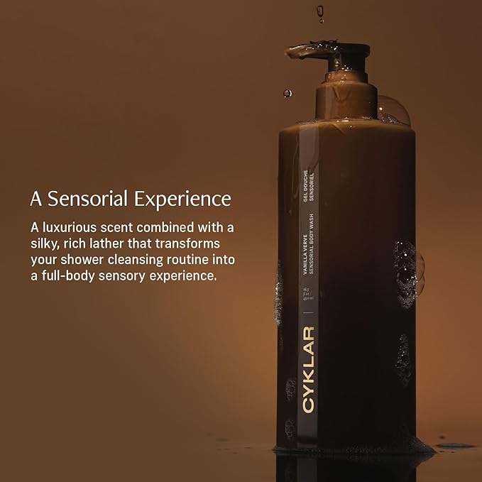 CYKLAR Sensorial Body Wash. Vanilla Verve Hydrating Cleanser with Moisture Locking Multi-Oil Complex Sodium PCA and Glycerin. Nourishing Shower Gel for Women and Men 16.5 Fl Oz Luxury Bodywash