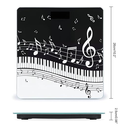 Black White Music Note Scale for Body Weight Anti-Slip Sturdy Tempered Glass Weighing Machine Highly Digital Accurate Bright LCD Bathroom Scale for Household Gift