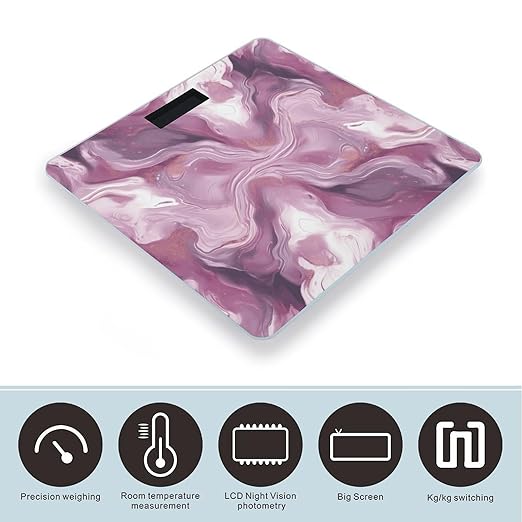 Pearl Purple Marble Digital Bathroom Scale for Body Weight Weighing Scale with Backlit LCD Display High Precision Measurements &amp Measures Weight Up to 180kg