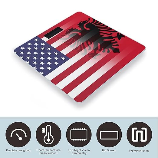 U.S.A. Albania Flag Digital Bathroom Scale for Body Weight Lighted LCD Display Round Corner