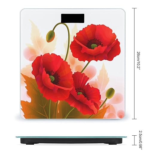 Poppy Flowers Vivid Petals Weight Scale Digital Electronic Scales Bathroom Scale Larg LCD Backlight Display High Precision MeasurementsTempered Glass