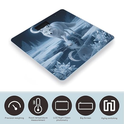 Moonlight Silver Fox Scale for Body Weight Sturdy Tempered Glass Weighing Scales with LCD Display Accurate Digital Bathroom Scale Convenient Body Fat Smart Scales Easy Read