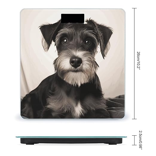 Cute Schnauzer Bathroom Scale for Body Weight Bathroom Digital Electronic Weighing Scale with Back Lit LED Display Sturdy Tempered Glass Weight Watchers Scales 400lb