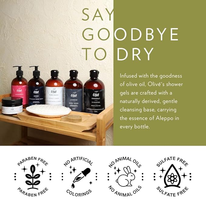 100% Pure Olive Oil Body Wash with Cherry Blossom Scent – Made with Natural Ingredients | Gentle Cleansing &amp Hydrating Shower Gel for Soft Smooth Healthy-Looking Skin | 300ml Bottle