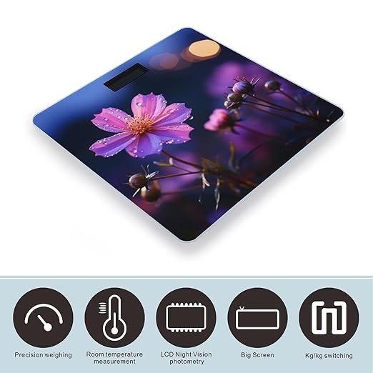 Digital Bathroom Scale for Body Weight Scale with Bright LCD Display High Accuracy Step-On Technology Auto On/Off Purple Flowers at Night Digital Scales 400 Lbs /180kg