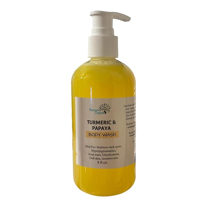 Turmeric Kojic Acid Body Wash with Papaya Extract – Brightening Body Cleanser for Uneven Skin Tone &amp Dark Spots Hydrating Shower Gel with Shea Butter &amp Aloe for Smooth Radiant Skin - 8oz