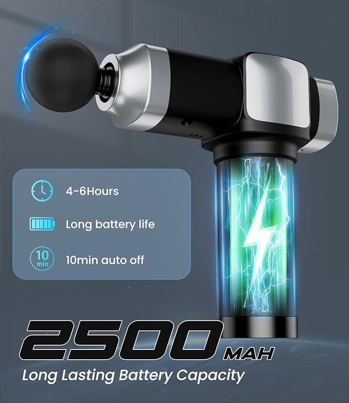 Deep Tissue Massage Gun Portable Percussion Muscle Massager with 30 Speeds &amp 6 Attachments Handheld Electric Back &amp Neck Massager for Pain Relief