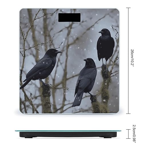 Black Crow Birds Scale for Body Weight Safe Rounded Corners Tempered Glass Digital Bathroom Scale LED Display 400lb Capacity Weight Scales with High Precision Sensors