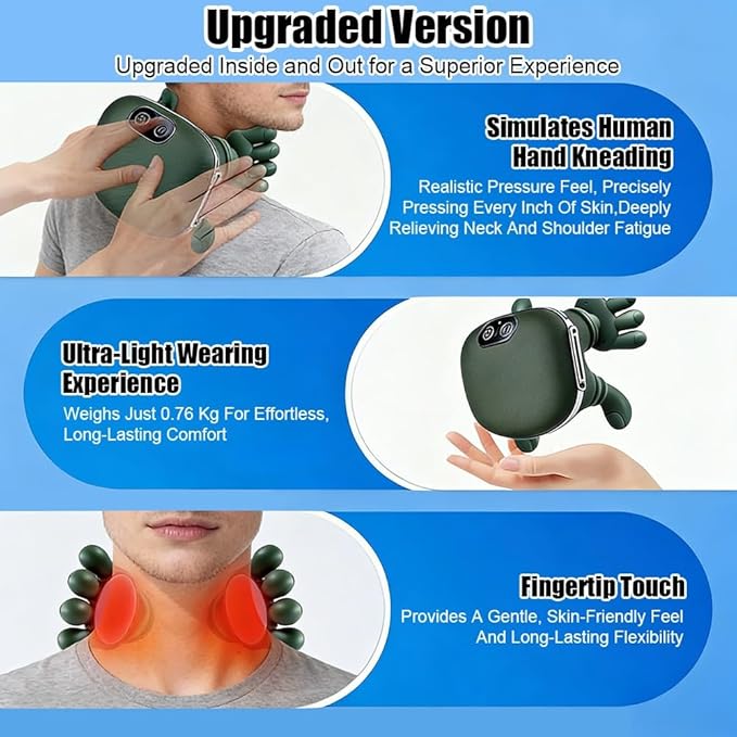 Neck and Shoulder Massager Cordless Portable Neck Massager with Heat and Fingers Electric Cervical Back Massagers for Muscle Pain Relief Ideal for Home Office and Travel