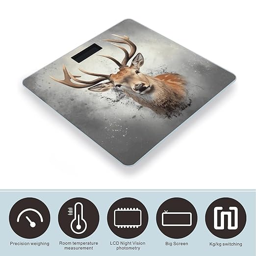 Animal Deer Digital Bathroom Scale for Body Weight Weighing Scale with Backlit LCD Display High Precision Measurements &amp Measures Weight Up to 180kg