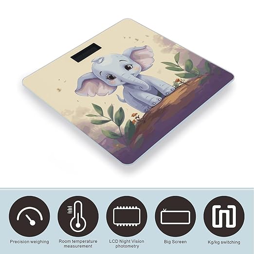 Cute Elephant Bathroom Scale for Body Weight Bathroom Digital Electronic Weighing Scale with Back Lit LED Display Sturdy Tempered Glass Weight Watchers Scales 400lb